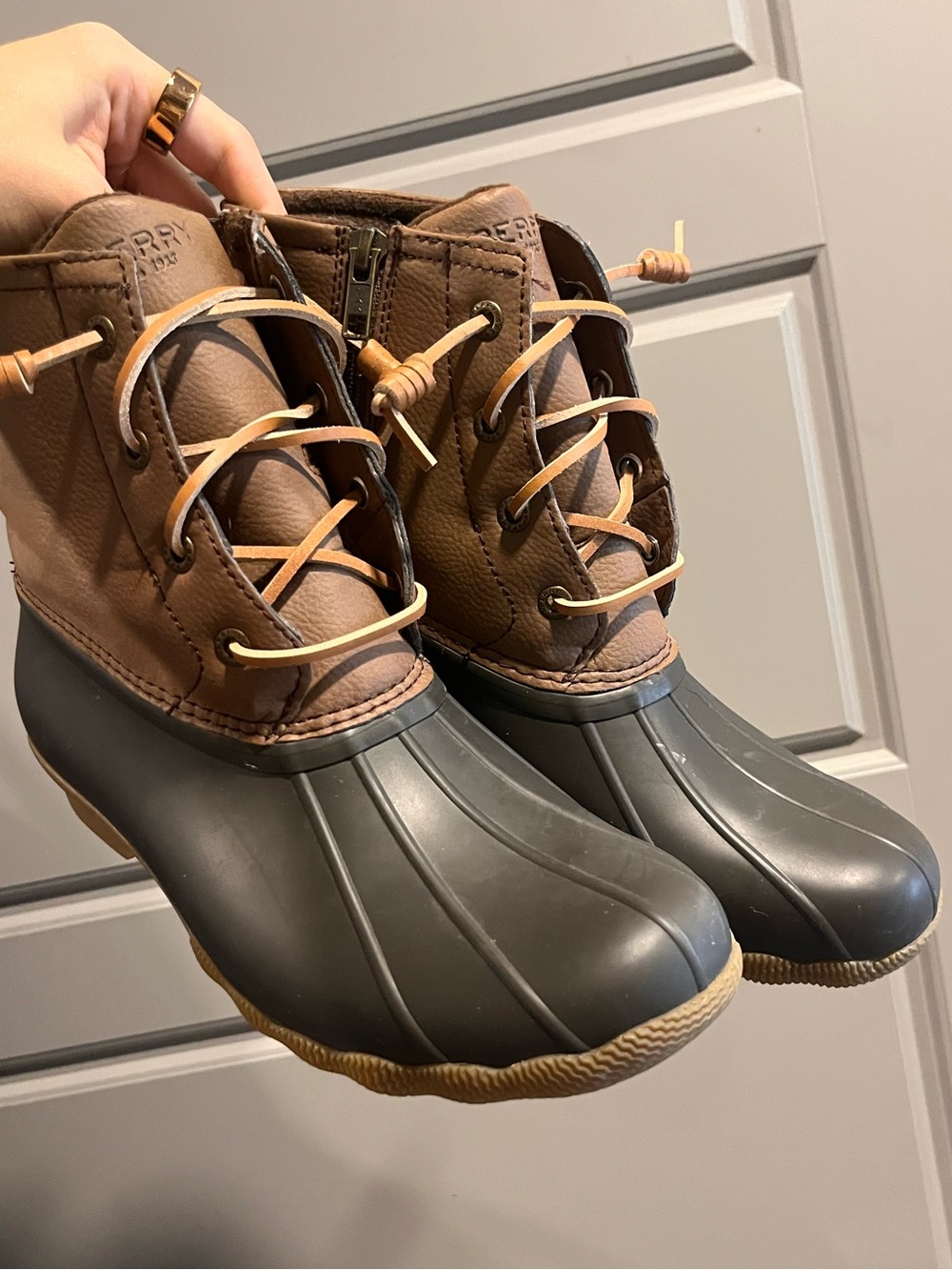 Sperry Brown Leather and Black Rubber Duck Boots